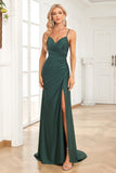 Mermaid Spaghetti Straps Navy Long Ball Dress with Beading