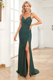 Mermaid Spaghetti Straps Navy Long Ball Dress with Beading