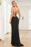 Mermaid Spaghetti Straps Black Plus Size Ball Dress with Keyhole
