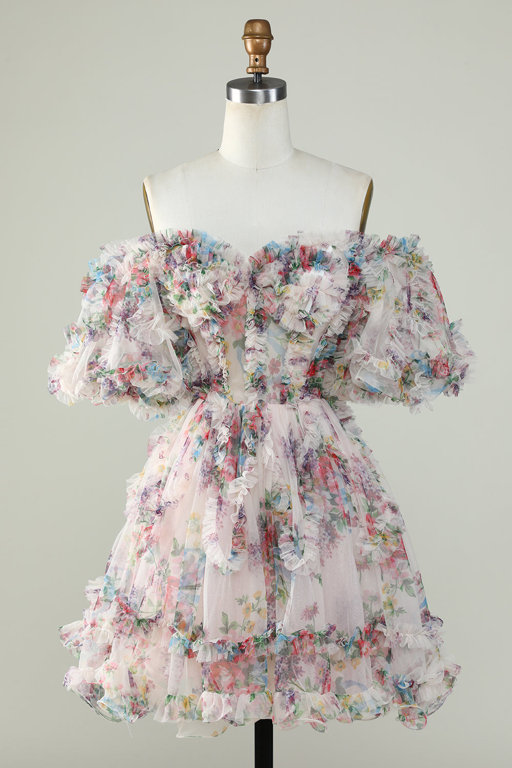 Off the Shoulder Cocktail Dress with Floral Print