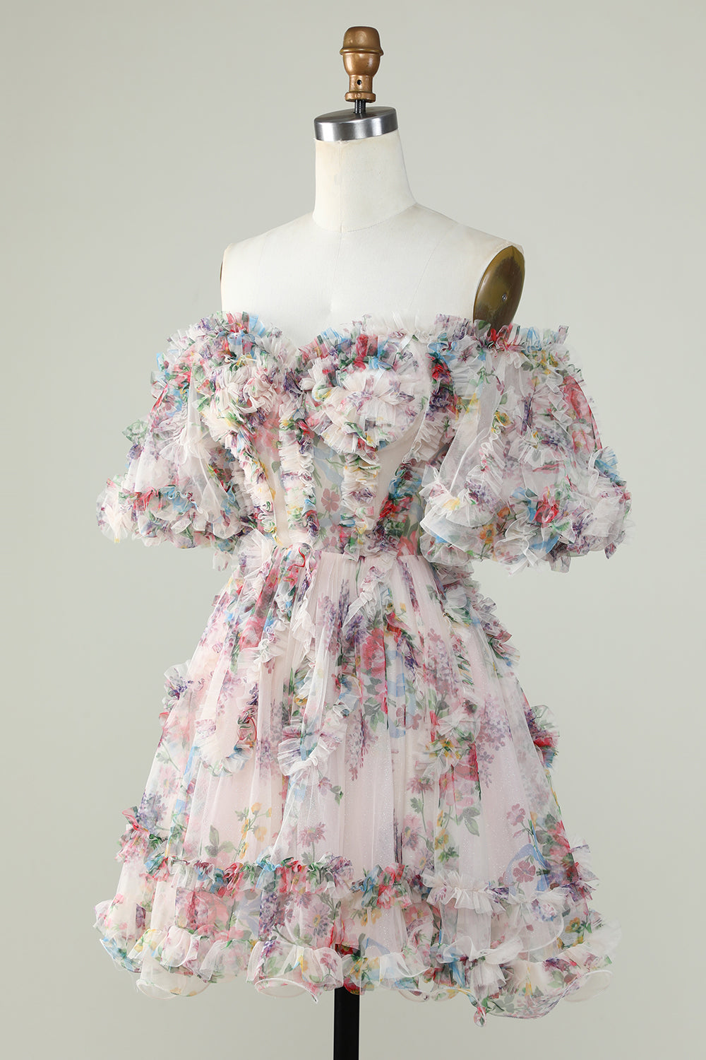Off the Shoulder Cocktail Dress with Floral Print