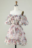 Off the Shoulder Cocktail Dress with Floral Print