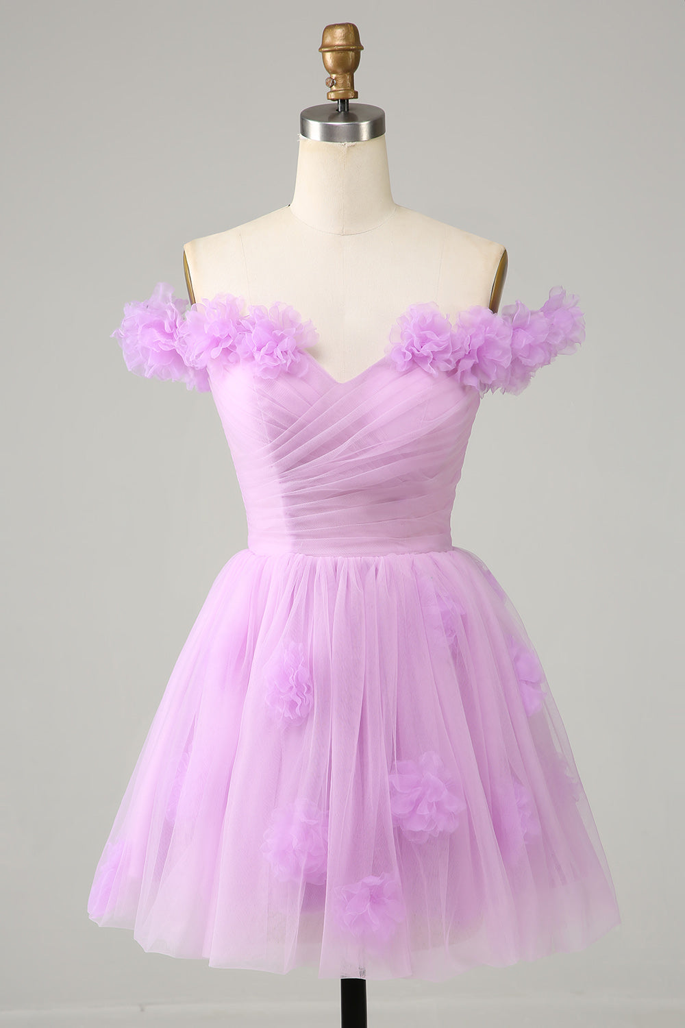 Cute A Line Off the Shoulder Lilac Short Cocktail Dress with Flowers
