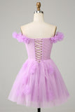 Cute A Line Off the Shoulder Lilac Short Cocktail Dress with Flowers