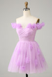 Cute A Line Off the Shoulder Lilac Short Cocktail Dress with Flowers