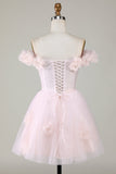 Cute A Line Off the Shoulder Lilac Short Cocktail Dress with Flowers