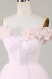Cute A Line Off the Shoulder Lilac Short Cocktail Dress with Flowers