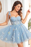 Lavender Corset Embroidery Short Cocktail Dress