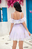 Lavender Off the Shoulder Corset Cocktail Dress with Ruffles