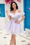 Lavender Off the Shoulder Corset Cocktail Dress with Ruffles