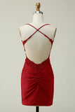 Sheath Spaghetti Straps Royal Blue Short Ball Dress with Appliques