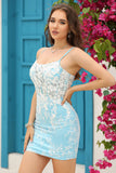 Light Blue Open Back Corset Tight Short Cocktail Dress