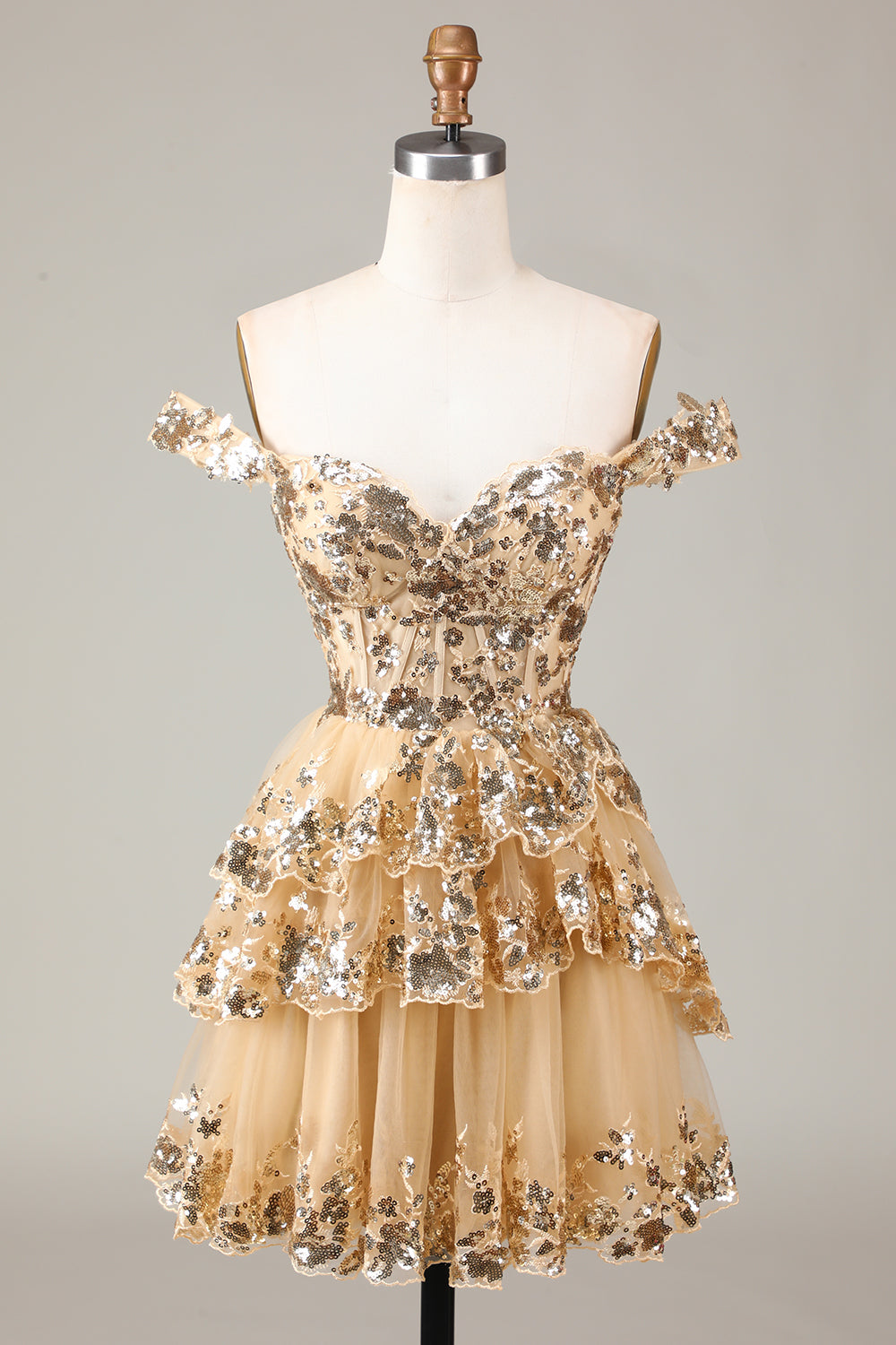 Sparkly Red A-Line Corset Tiered Lace Short Ball Dress