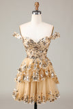 Sparkly Blue Corset Tiered Lace A-Line Short Ball Dress