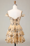 Sparkly Red A-Line Corset Tiered Lace Short Ball Dress