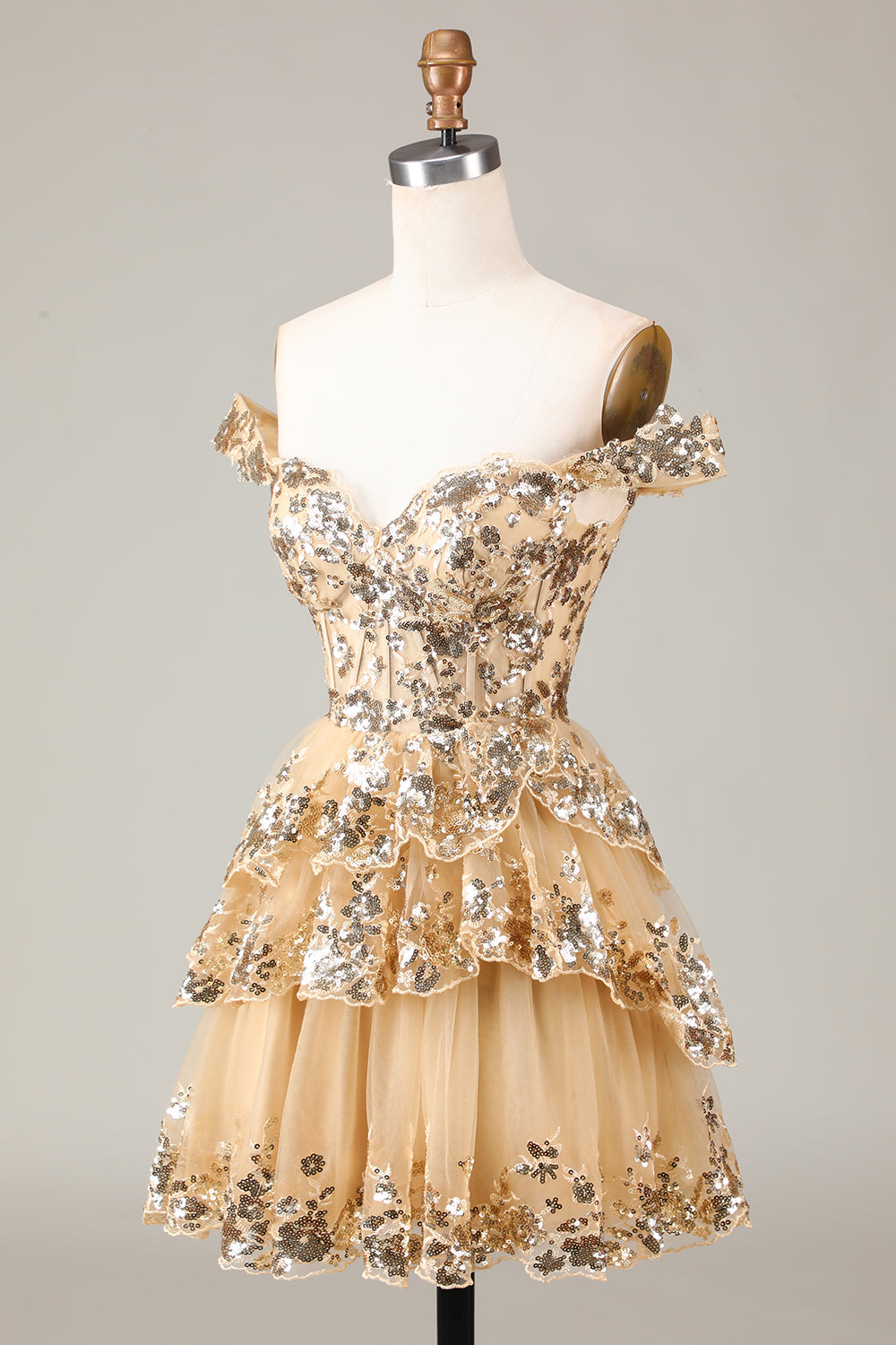 Sparkly Blue Corset Tiered Lace A-Line Short Ball Dress