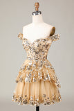 Sparkly Red A-Line Corset Tiered Lace Short Ball Dress