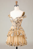 Sparkly Blue Corset Tiered Lace A-Line Short Ball Dress