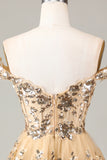 Sparkly Blue Corset Tiered Lace A-Line Short Ball Dress