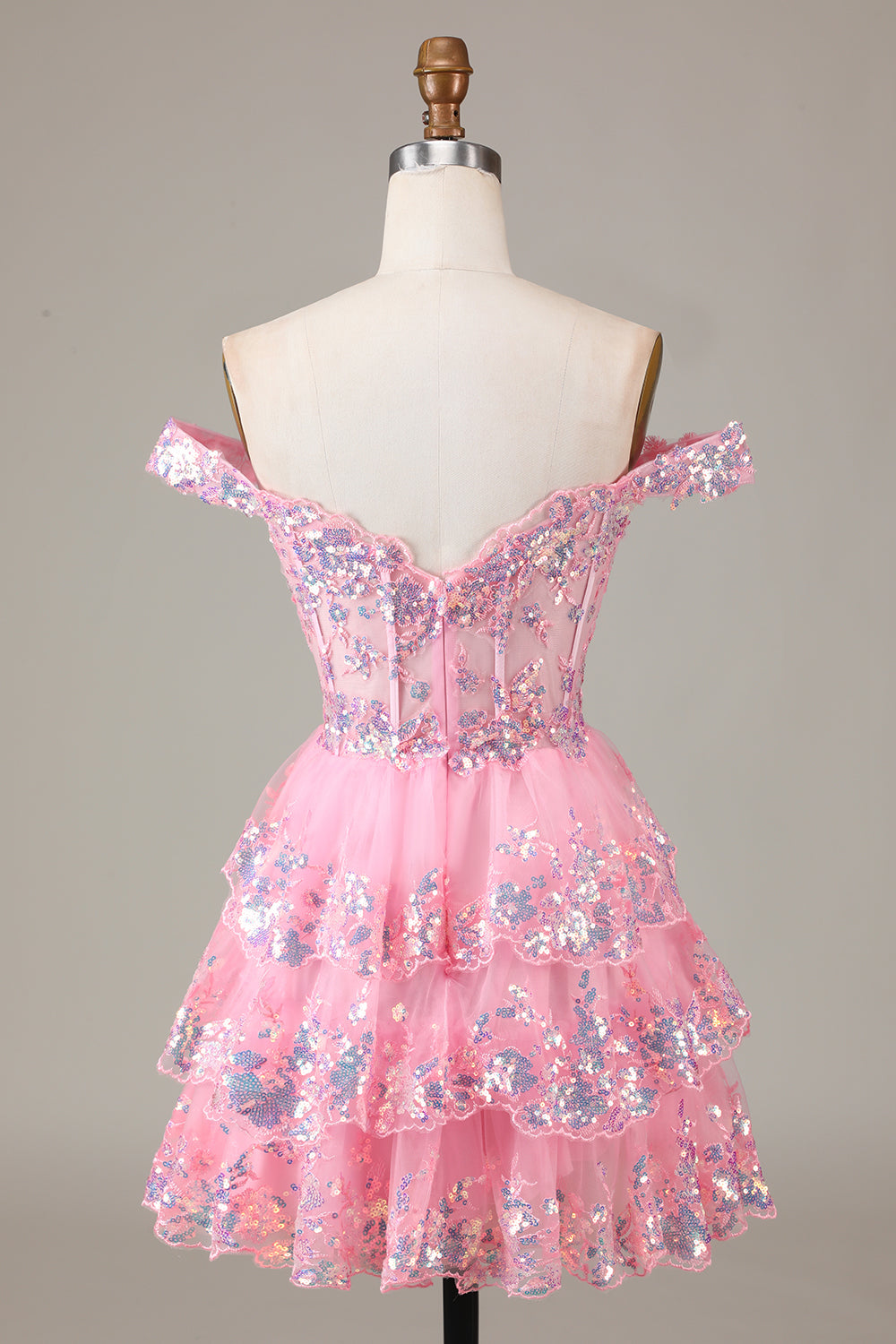 Sparkly Blue Corset Tiered Lace A-Line Short Ball Dress