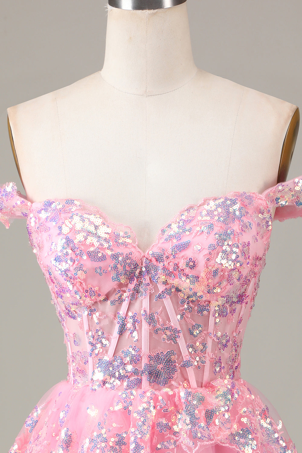 Sparkly Blue Corset Tiered Lace A-Line Short Ball Dress