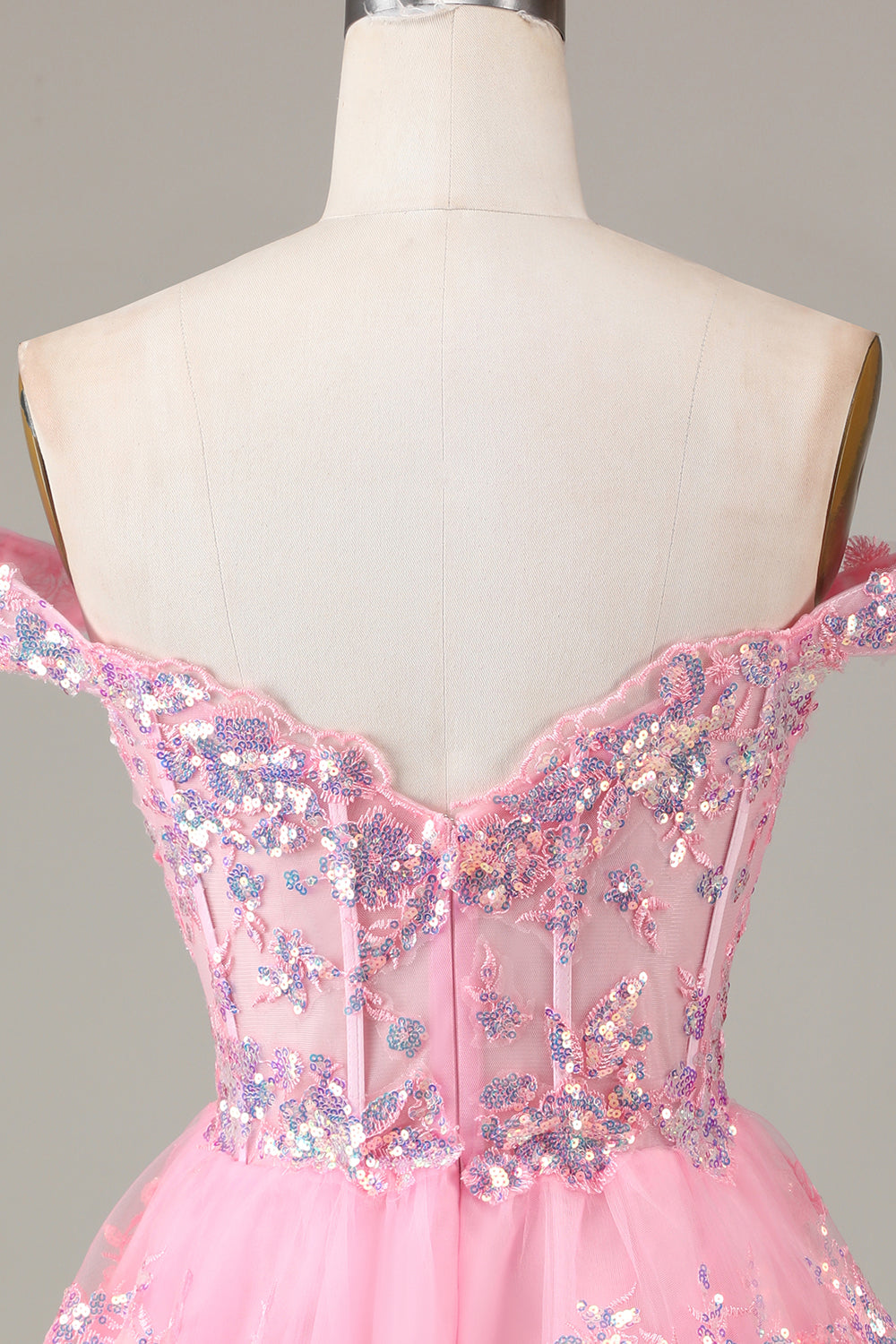 Sparkly Blue Corset Tiered Lace A-Line Short Ball Dress