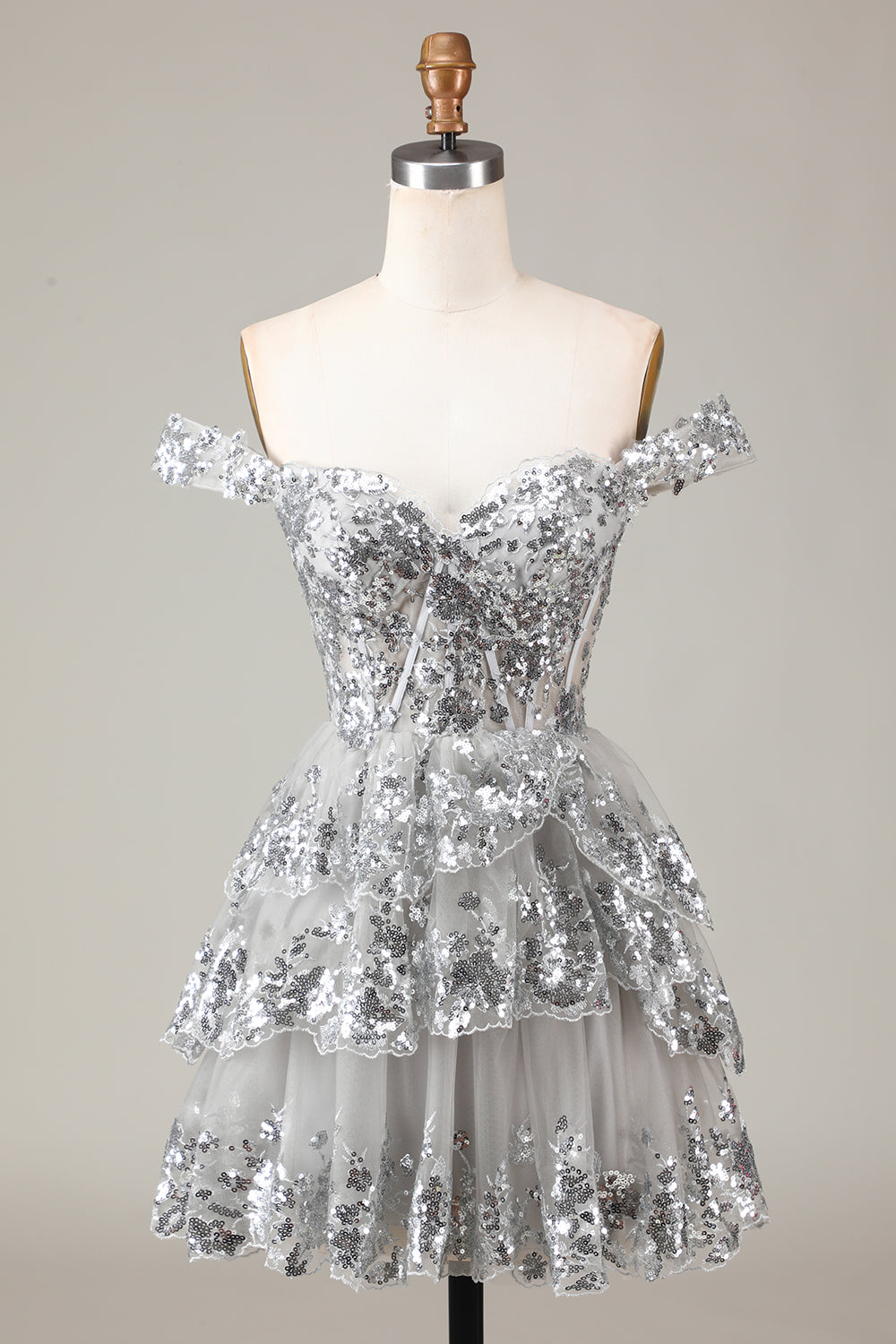 Sparkly Red A-Line Corset Tiered Lace Short Ball Dress