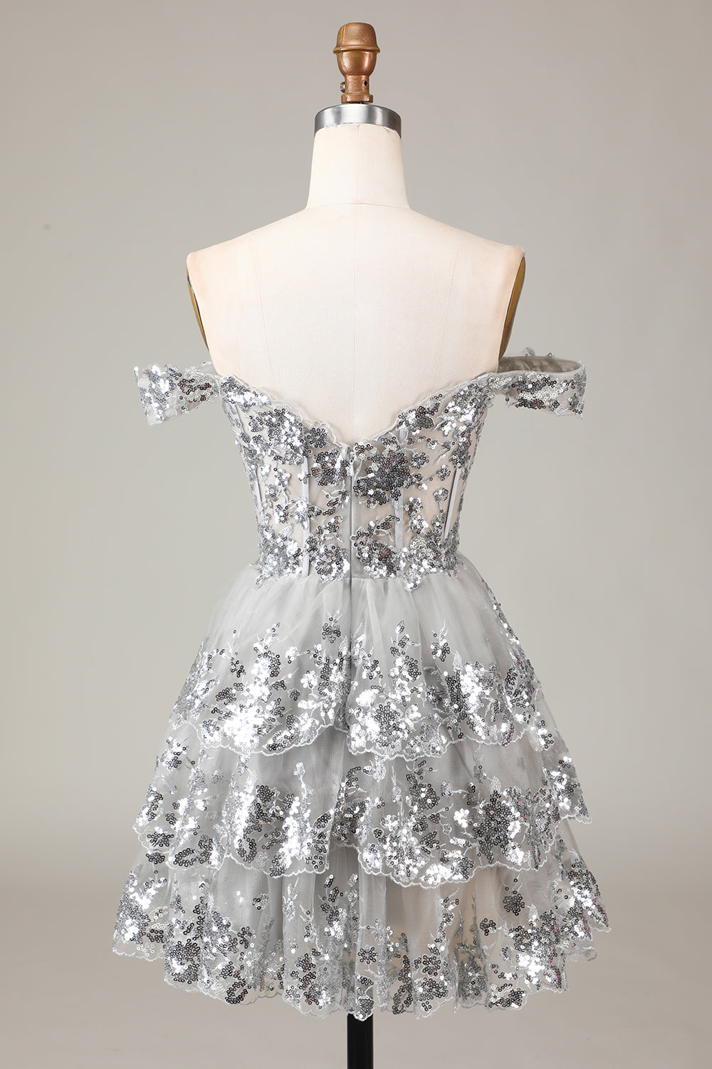 Sparkly Red A-Line Corset Tiered Lace Short Ball Dress