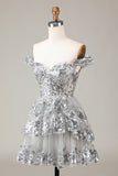 Sparkly Blue Corset Tiered Lace A-Line Short Ball Dress