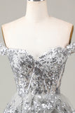 Sparkly Blue Corset Tiered Lace A-Line Short Ball Dress