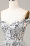 Sparkly Blue Corset Tiered Lace A-Line Short Ball Dress