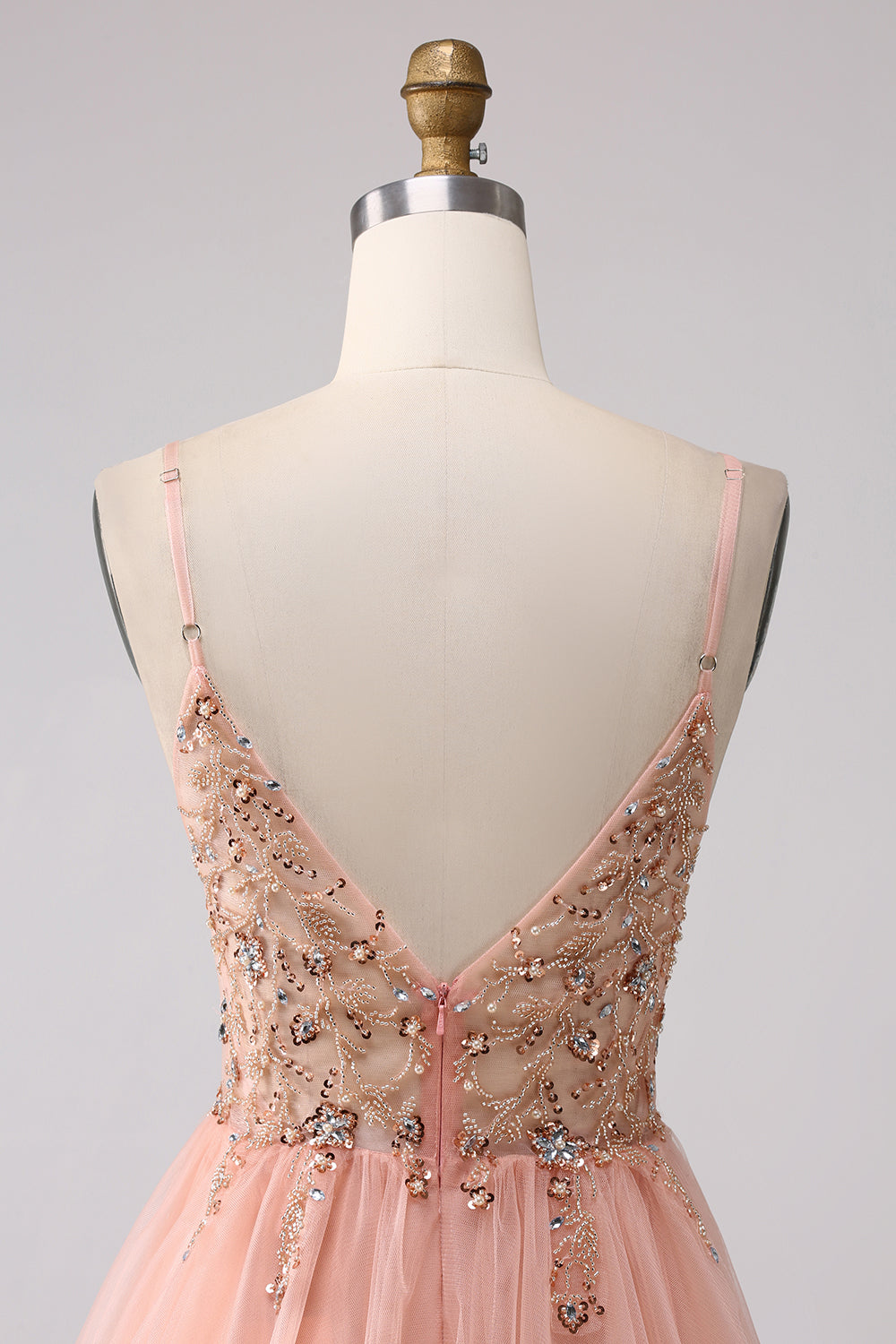 Sparkly Blush A Line Sequins Spaghetti Straps Long Ball Dress With Slit