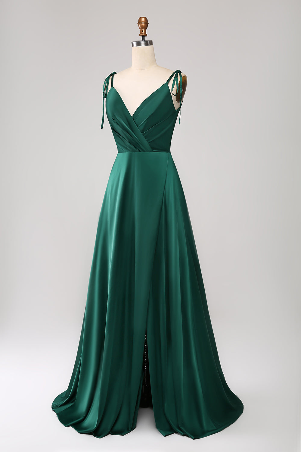 Simple Dark Green Ruched Spaghetti Straps Ball Dress with Slit