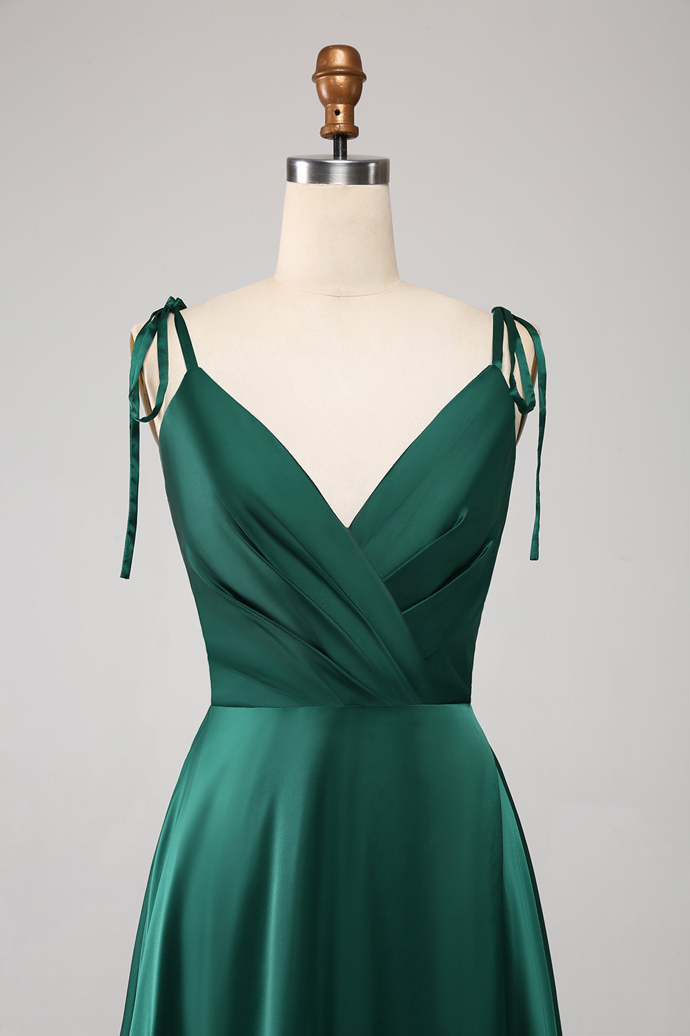 Simple Dark Green Ruched Spaghetti Straps Ball Dress with Slit