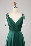 Simple Dark Green Ruched Spaghetti Straps Ball Dress with Slit