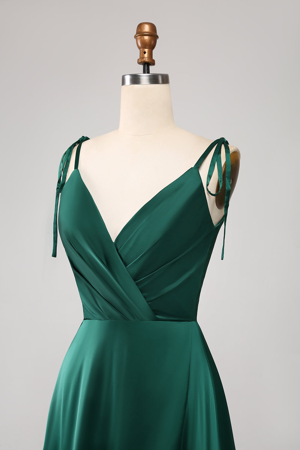 Simple Dark Green Spaghetti Straps Ruched Ball Dress with Slit