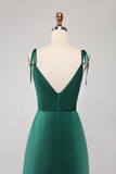 Simple Dark Green Spaghetti Straps Ruched Ball Dress with Slit