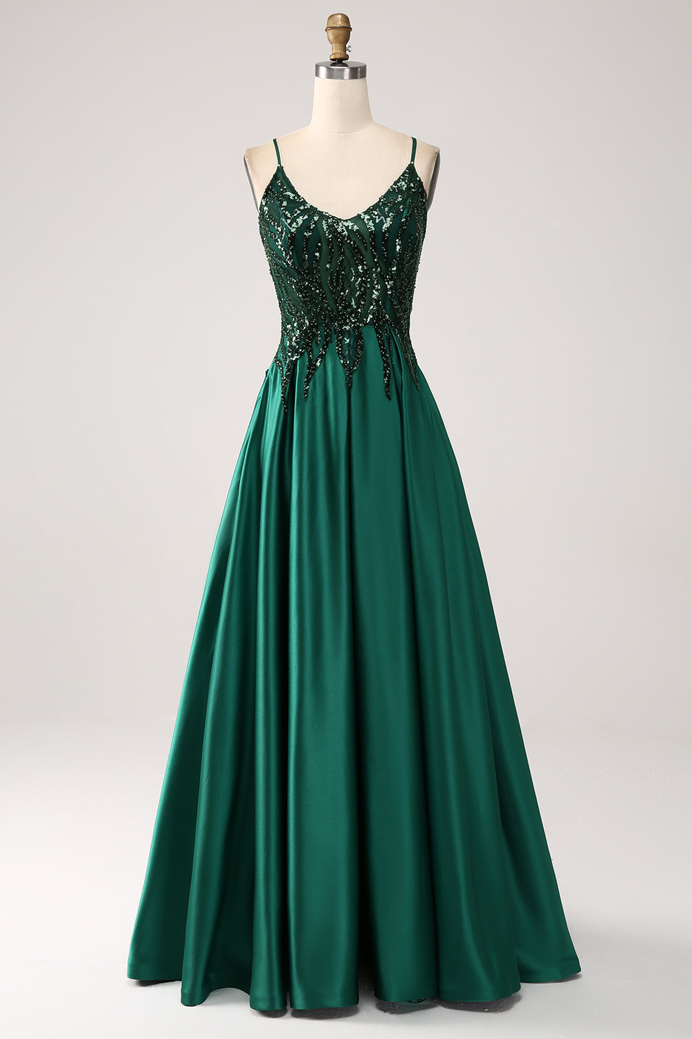 Dark Green A-Line Spaghetti Straps Long Ball Dress