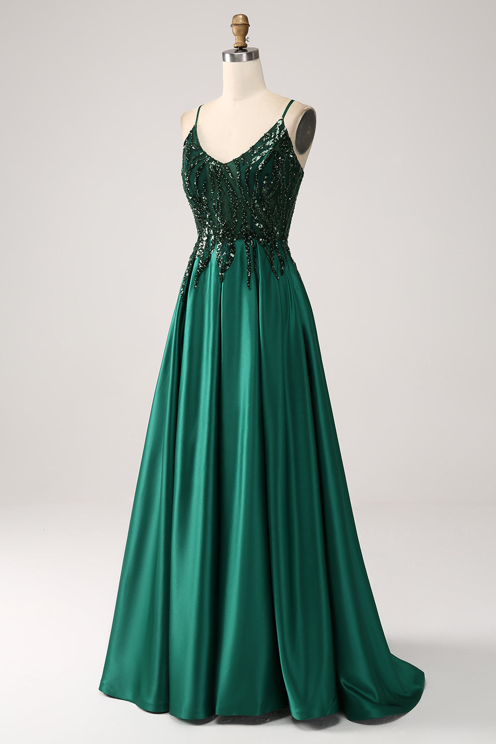 Dark Green A-Line Spaghetti Straps Long Ball Dress