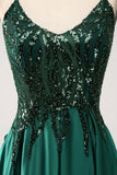 Dark Green A-Line Spaghetti Straps Long Ball Dress