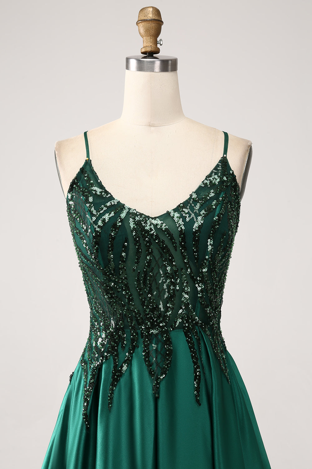 Dark Green A-Line Spaghetti Straps Long Ball Dress