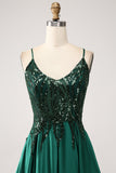 Dark Green A-Line Spaghetti Straps Long Ball Dress
