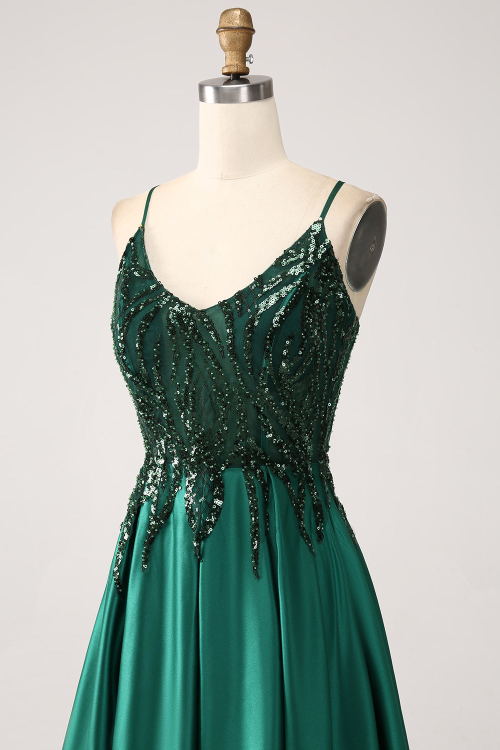 Dark Green A-Line Spaghetti Straps Long Ball Dress