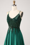 Dark Green A-Line Spaghetti Straps Long Ball Dress