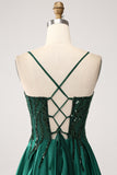Dark Green A-Line Spaghetti Straps Long Ball Dress