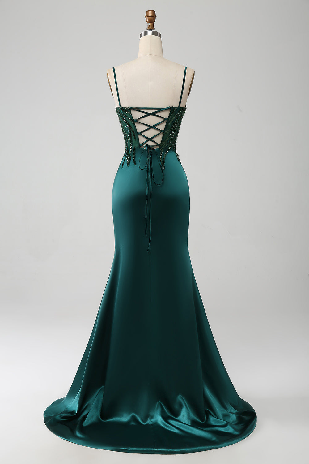 Sparkly Dark Green Mermaid Sequin Pleated Corset Ball Dress With Slit