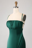Dark Green Mermaid Spaghetti Straps Satin Ball Dress with Pleated