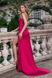 Burgundy Mermaid Spaghetti Straps Corset Long Ball Dress with Slit