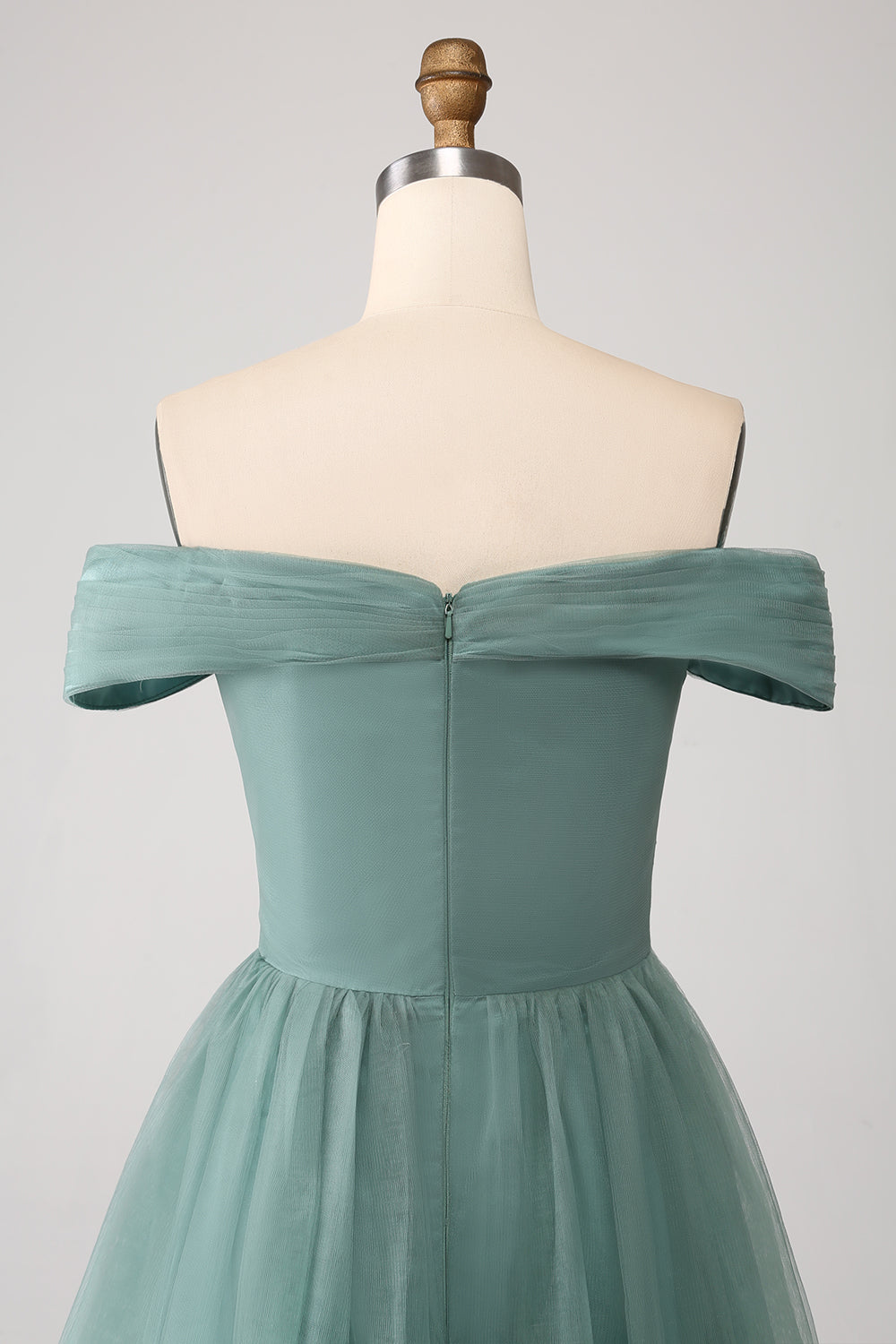 Grey Green A Line Off the Shoulder Tiered Tulle A Line Ball Dress