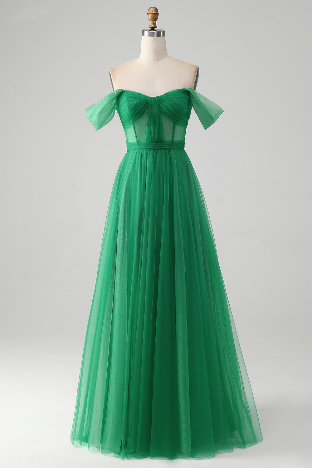 Dark Green A Line Off The Shoulder Corset Long Ball Dress